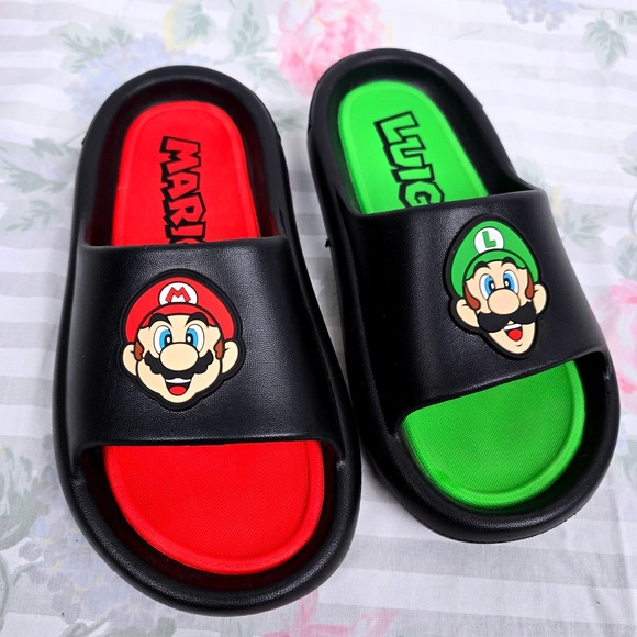 Ground Up Super Mario Luigi Kids Slides Sandals Black Red Green Size 2 - Picture 5 of 9